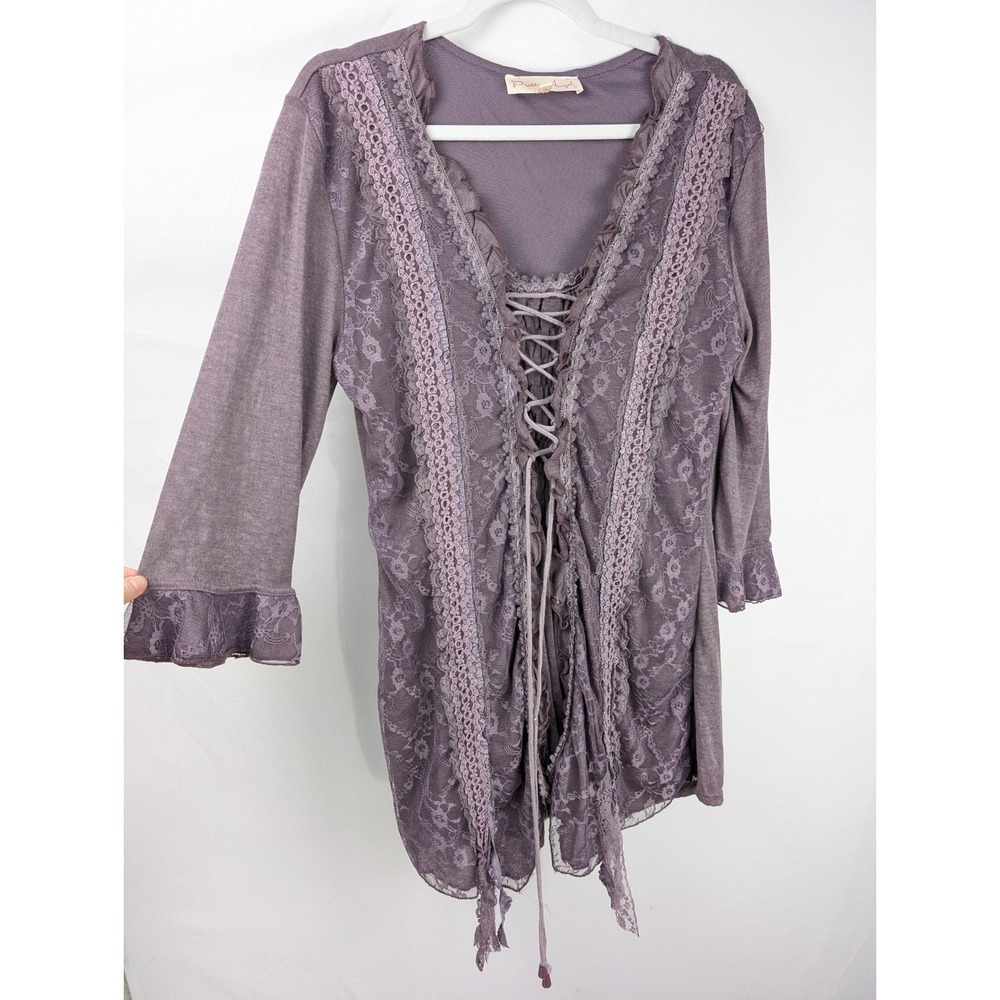Vintage Y2K Pretty Angel Lace Up Top L Purple Fairy Grunge Whimsigoth Hippie - Picture 2 of 9